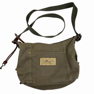 Vintage Fossil Canvas Purse with Leather Accents Khaki Olive Colorful Liner Y2K